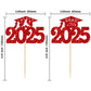 Gyufise 24Pcs Graduation Cupcake Toppers 2025 Red Glitter Class Of 2025 Graduation Cupcake Topper Decorations Diploma Grad Cap C
