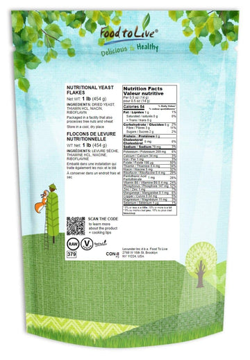 Food To Live Nutritional Yeast Flakes, 1 Pound - Fortified Large Flakes, Inactive, Unsweetened, Vegan Thickener, Bulk. Good Sour