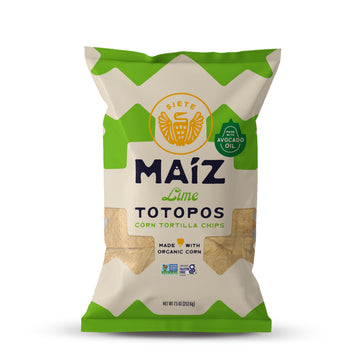 Siete Maiz Totopos Corn Tortilla Chips | Lime | Gluten Free | Vegan Snacks | Non GMO & Organic Corn Chip | Made with Avocado Oil