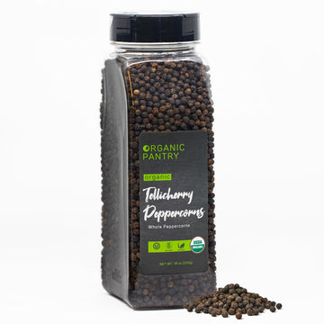 THE ORGANIC PANTRY Organic Peppercorns - Whole Black Tellicherry - 18oz Tub - USDA Organic - All Natural - Perfect for Grinder