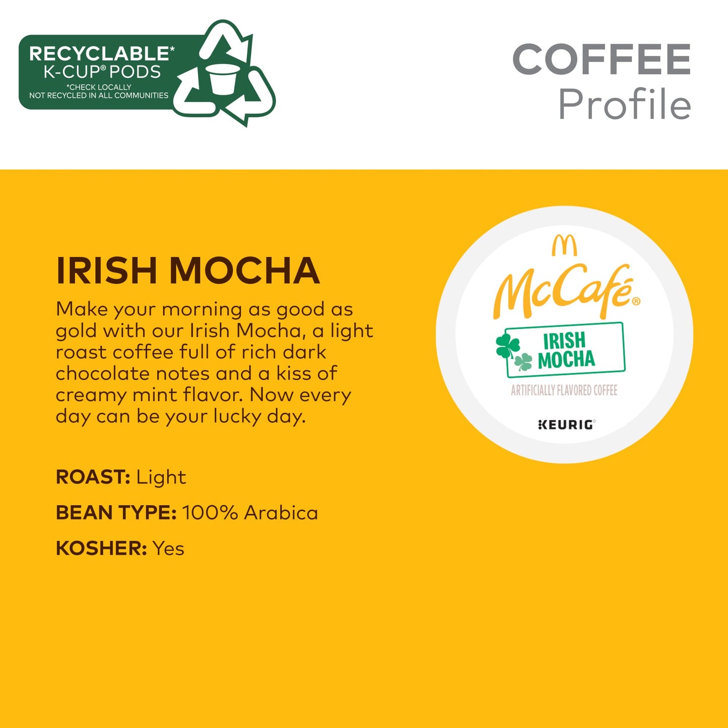 McCafe Irish Mocha Flavored Coffee K-Cup Pods, 72 Count (6 Packs of 12), Beige