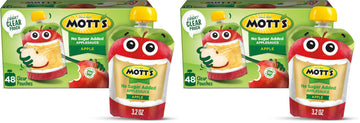 Mott s No Sugar Added Applesauce, 3.2 oz clear pouches, 12 Count (Pack of 8)