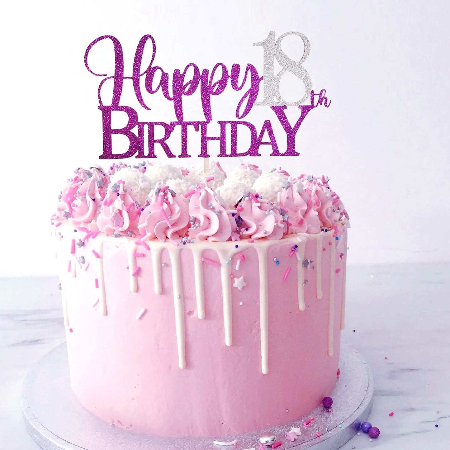 Purple Glitter Happy 18Th Birthday Cake Topper,Hello 18, Forever 18 Party Decoration