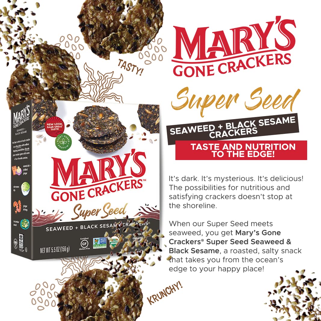 Mary'S Gone Crackers Super Seed Crackers, Seaweed & Black Sesame, 5.5 Ounce (Pack Of 1), Organic Plant Based Protein, Gluten Fre