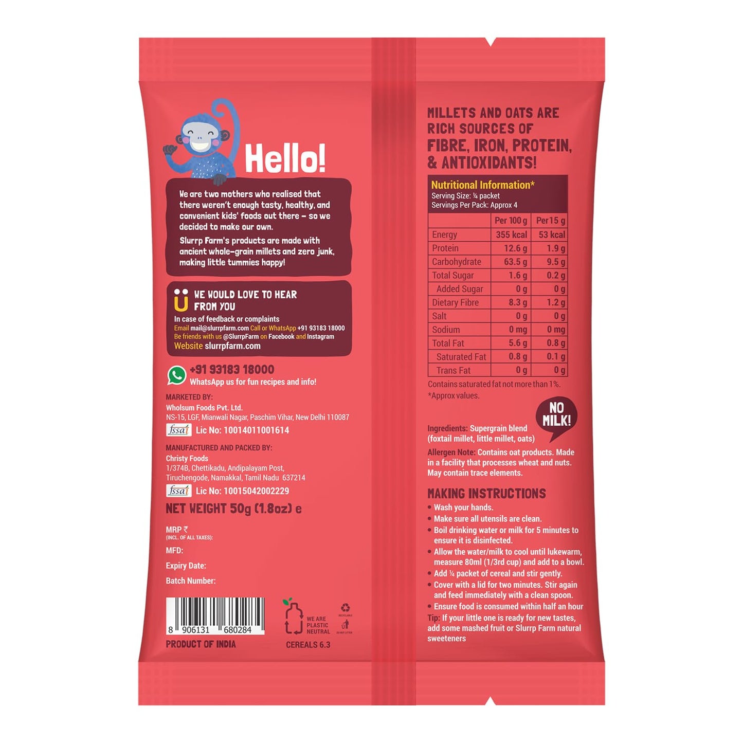 Slurrp Farm No Added Sugar, No Salt Multigrain Cereals Trial Pack Combo | Goodness Of Millets - Ragi, Jowar, Oats | Healthy Food