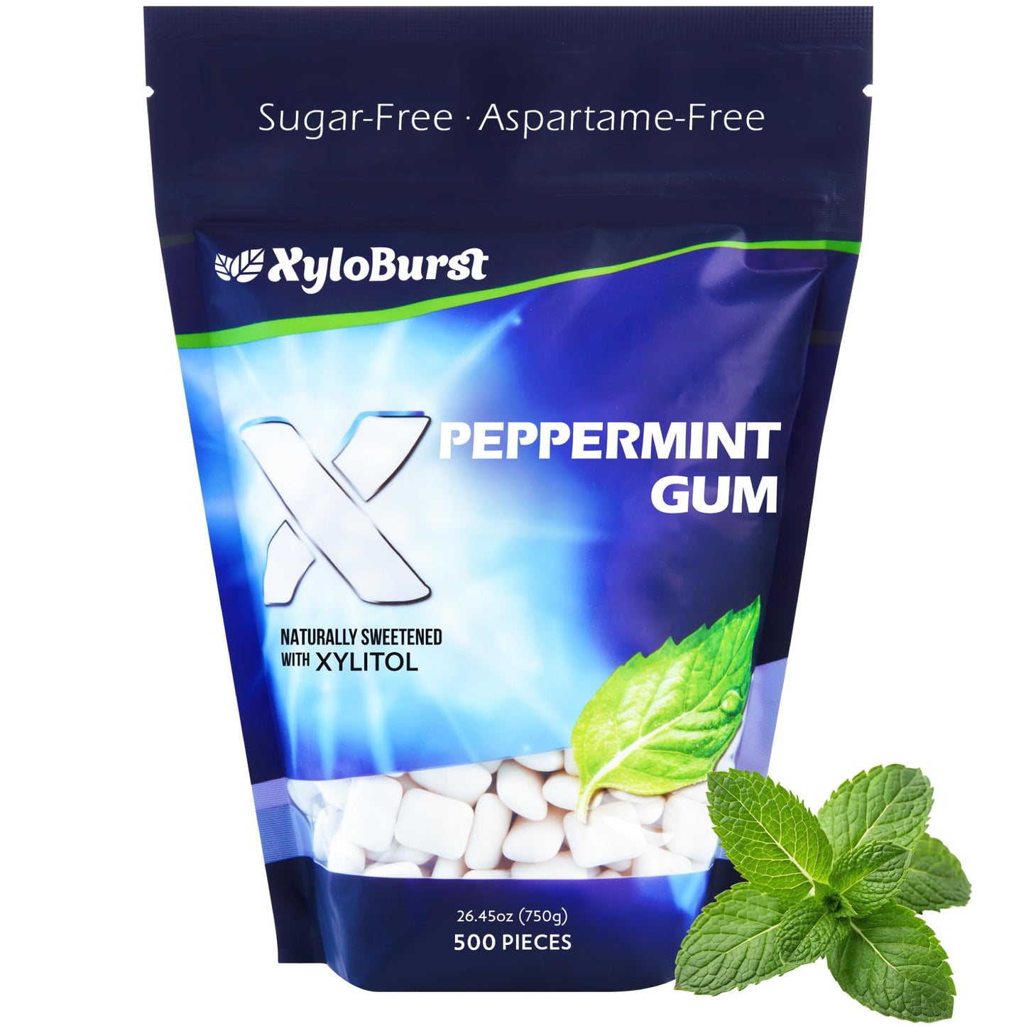 Xyloburst XyloBurst Chewing Gum, Sugar Free, Keto Friendly, Peppermint, 500 Count Bag, Model 585216