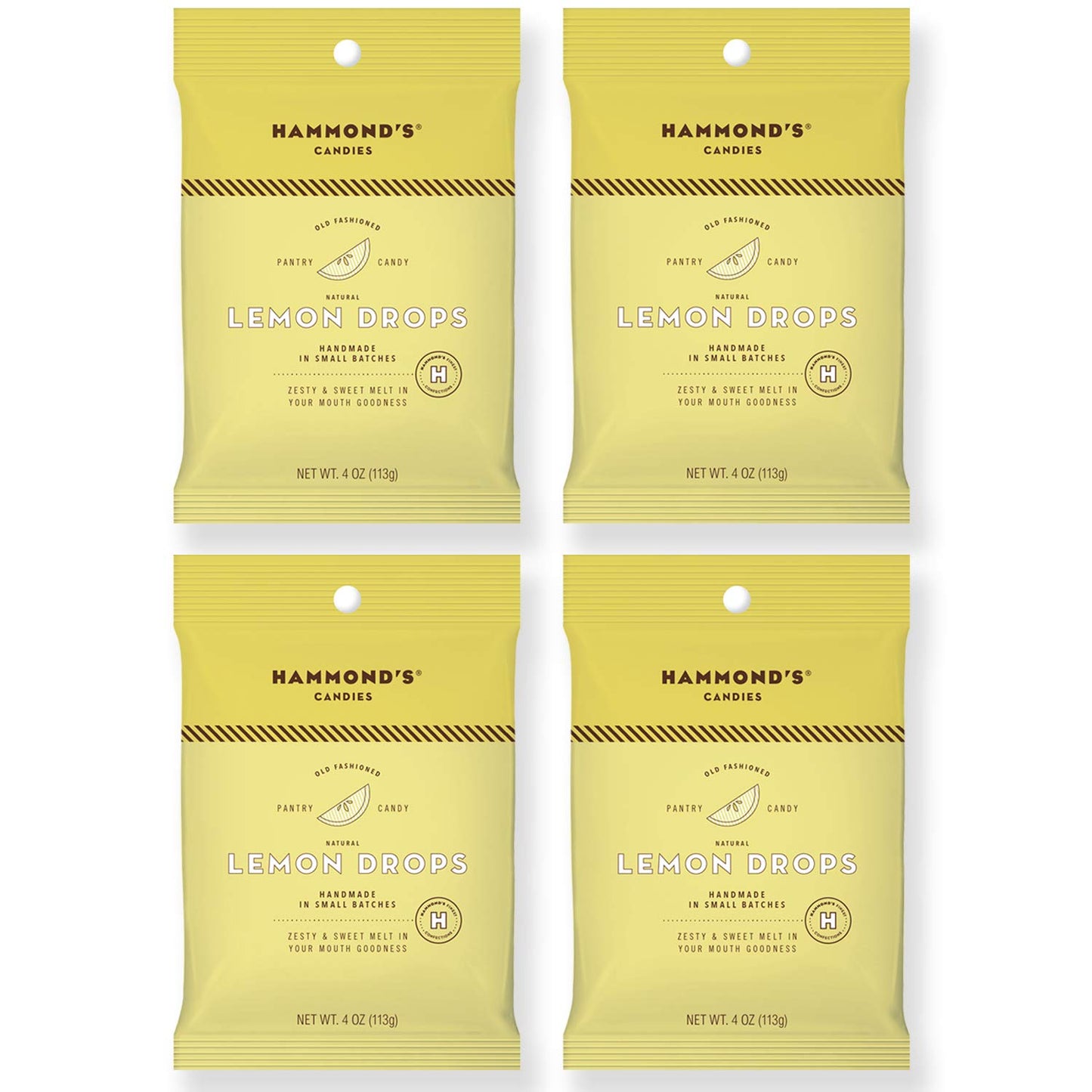 Hammonds Candies Old Fashioned Lemon Drops, 4 Ounce Bags, Handmade, Yellow, 4 Pack