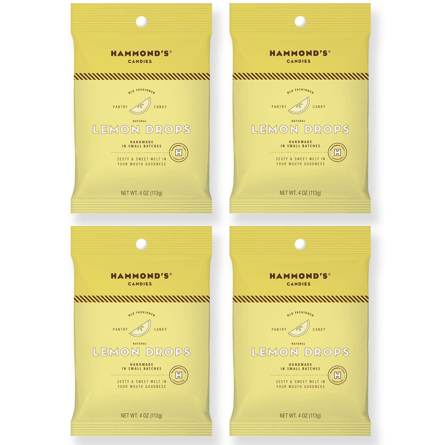 Hammonds Candies Old Fashioned Lemon Drops, 4 Ounce Bags, Handmade, Yellow, 4 Pack