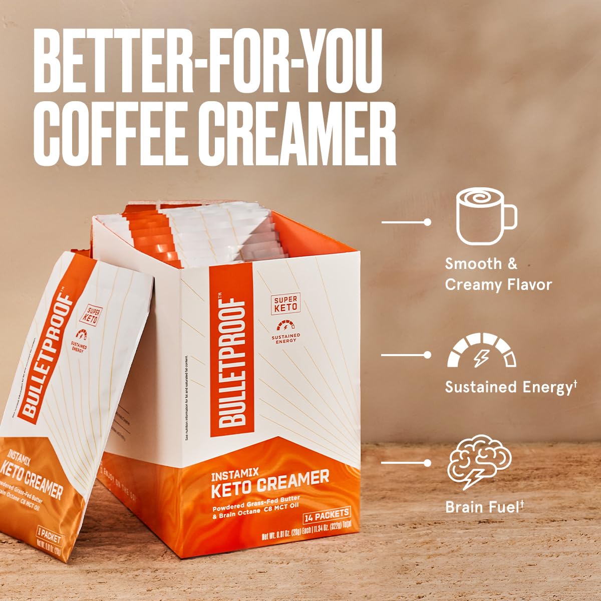 project pieceproof Keto Coffee Creamer Packets, Original Unflavored, Grass-Fed Butter & C8 MCT Oil, 14 Count