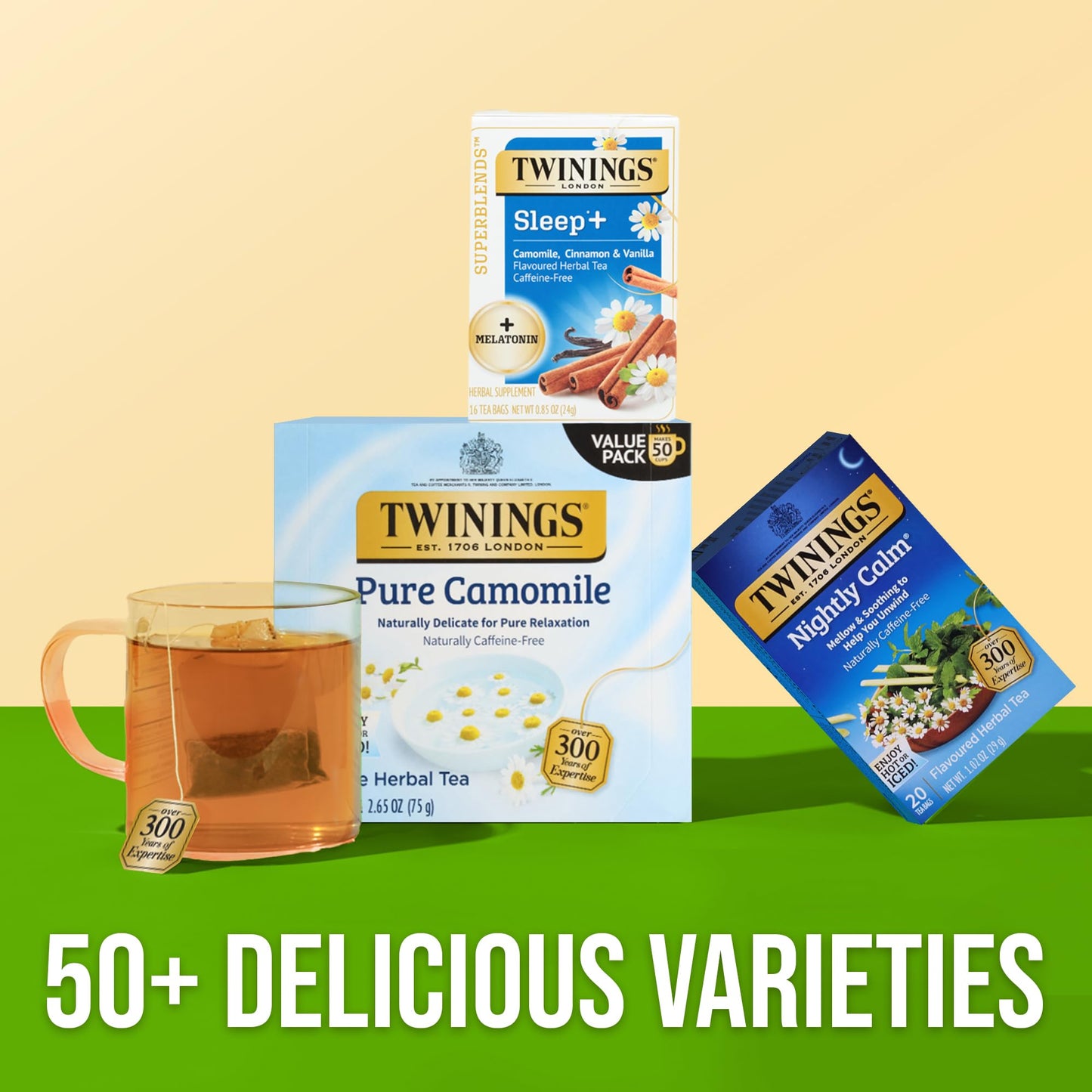 Twinings Superblends Sleep+ Herbal Tea with 1mg Melatonin Camomile  Cinnamon & Vanilla  Naturally Caffeine-Free  16 Tea Bags (Pack of 1)  Enjoy Hot or Iced