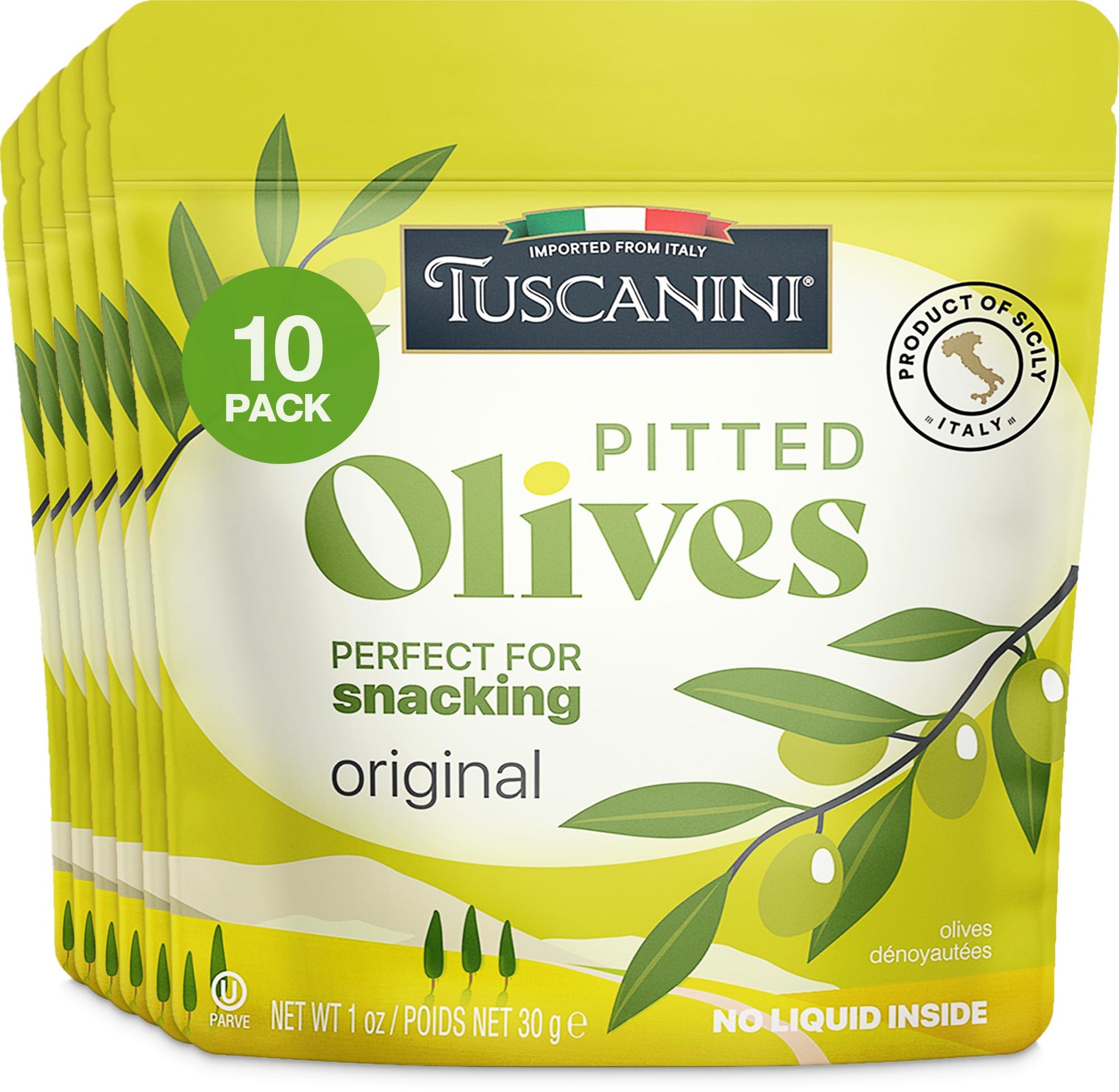 Tuscanini Italian Pitted Snack Olives, 1 oz (10 Pack) | Convenient Olive Pouches for Snacking | No Oil | Gluten Free, Vegan, Ket