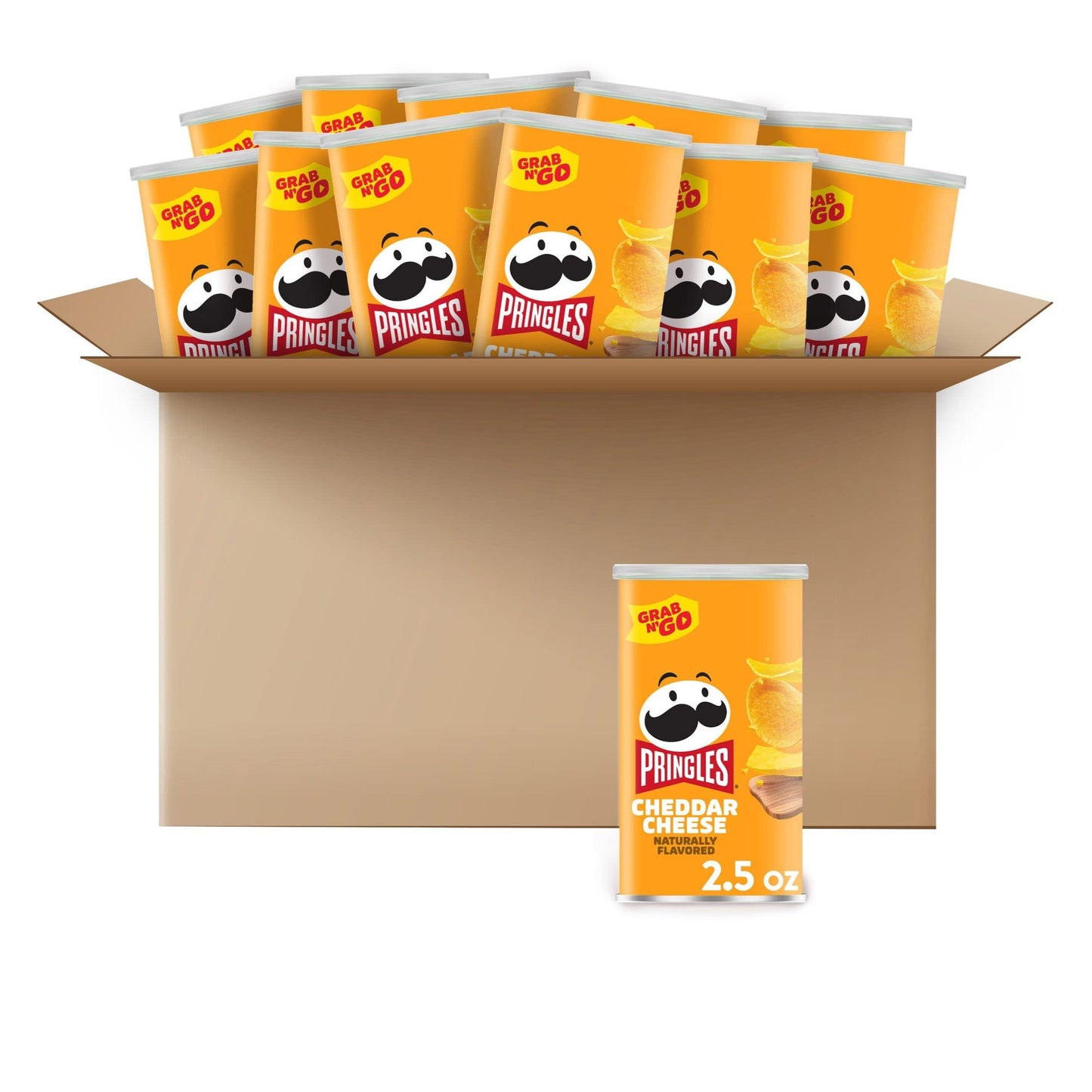 Pringles Potato Crisps Chips, Lunch Snacks, Office And Kids Snacks, Grab N' Go, Cheddar Cheese (12 Cans)