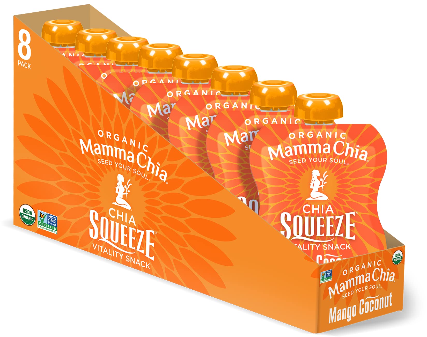 Mamma Chia Organic Vitality Squeeze Snack, Mango Coconut, USDA Organic, Non-GMO, Vegan, Gluten Free, and Kosher. Fruit and Vegetables with only 70 Calories. 3.5 Ounce (Pack of 8)