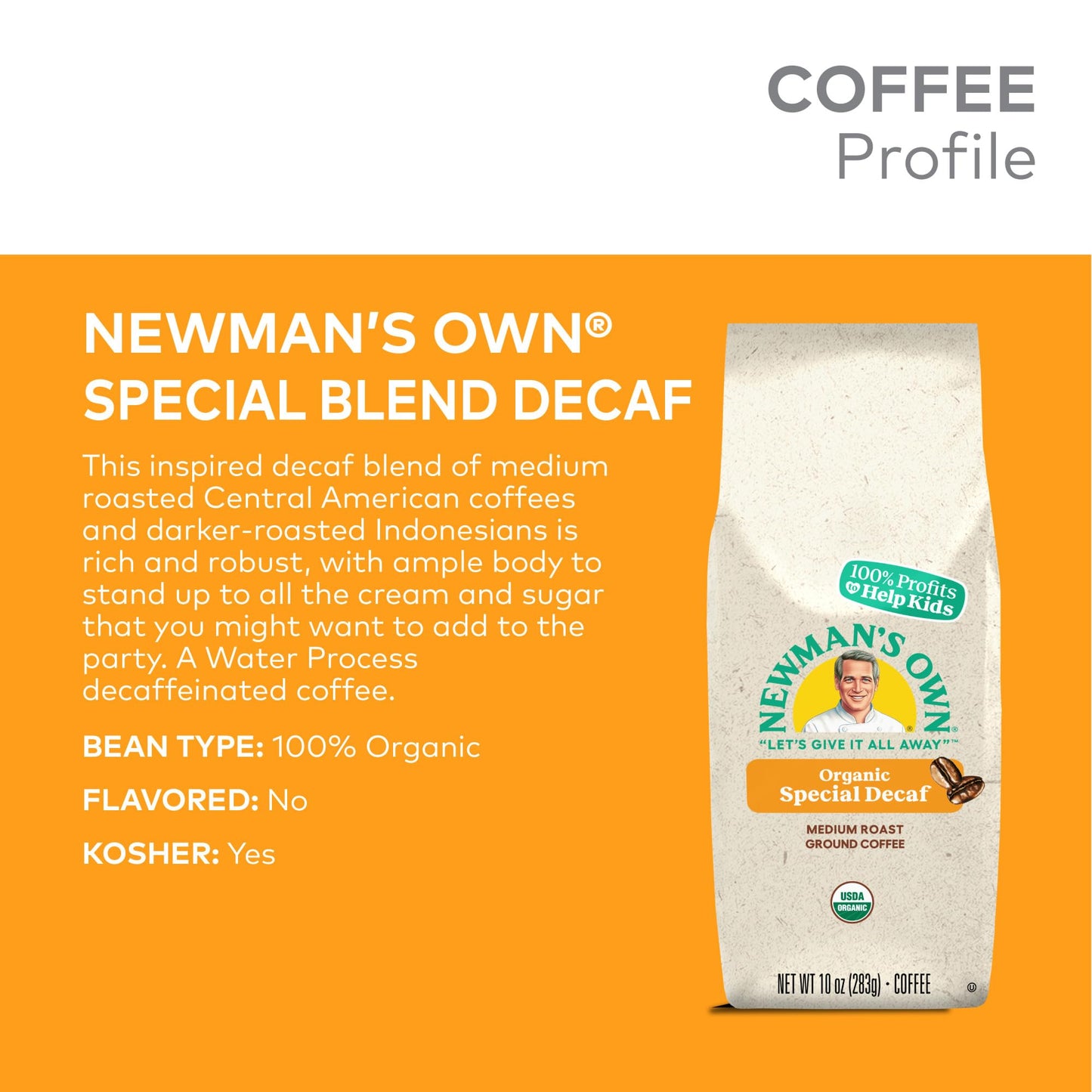 Newman's Own Decaf Ground Coffee - Medium Roast, 10oz Bag, Special Blend