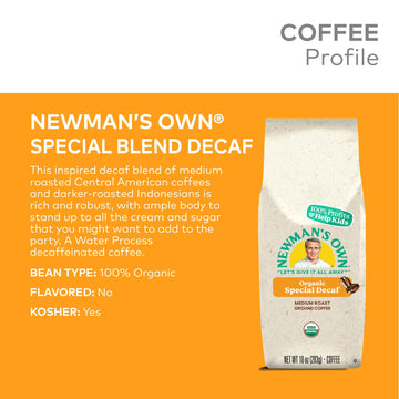 Newman's Own Decaf Ground Coffee - Medium Roast, 10oz Bag, Special Blend