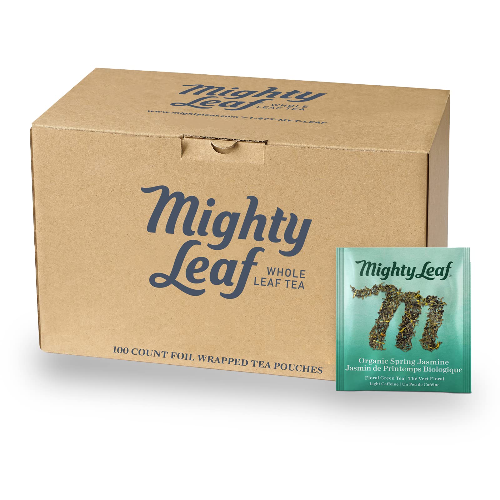 Mighty Leaf Organic Tea Pouches, Green Tea Bags In Individual Foil Packs, Usda Organic, Spring Jasmine, 100 Count