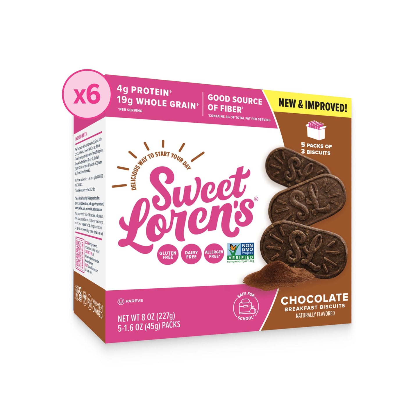 Sweet Loren s Vegan Breakfast Biscuits | Chocolate | 4g Protein, 19g Whole Grains | Plant Based, Gluten Free, Dairy Free, Nut F