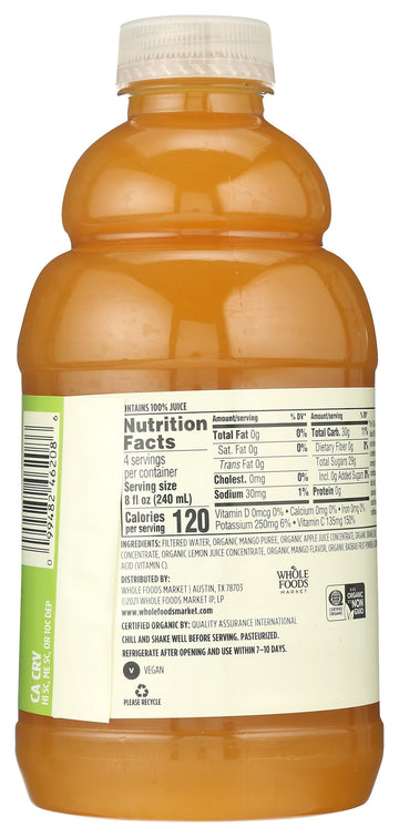 Whole Foods Market, Juice Mango Apple Orange Baobab Organic, 32 Fl Oz