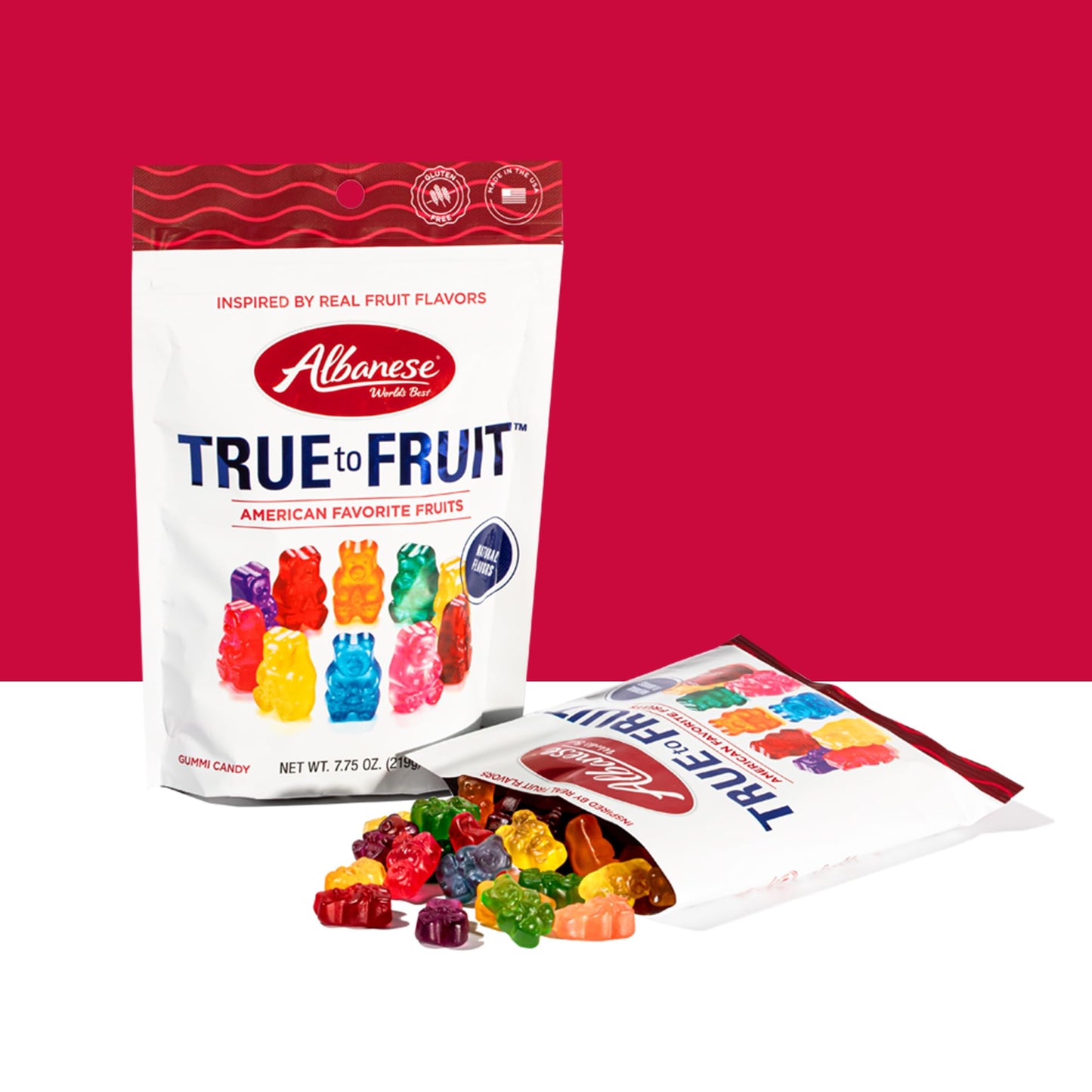 Albanese World s Best True to Fruit - American Favorite Fruits Gummies, 2.5oz Bag (Pack of 12), Individually Wrapped Soft & Che