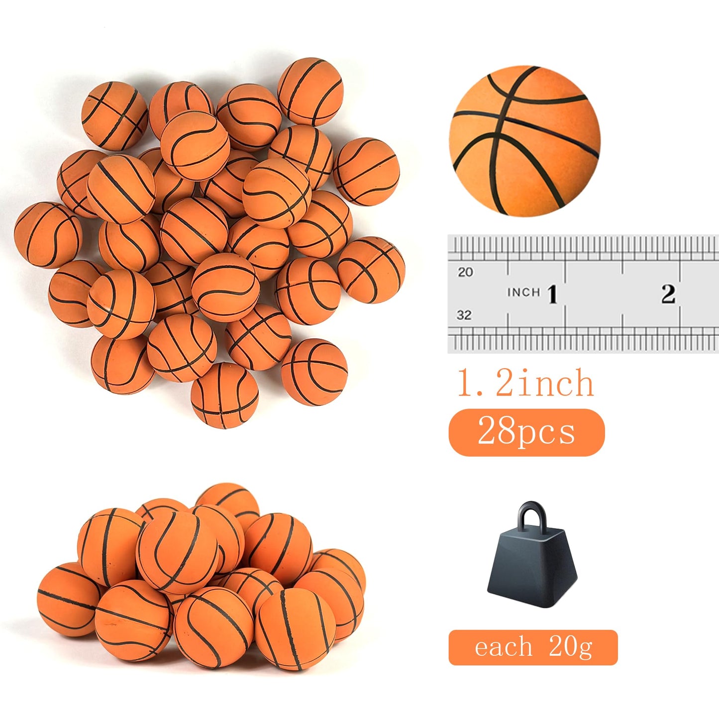 DRWATE 28pcs Basketball Cake Topper Decorations, Mini Cup Cake Decorations for Basketball Party, 1.1 inches, Orange, Model GCMGF091