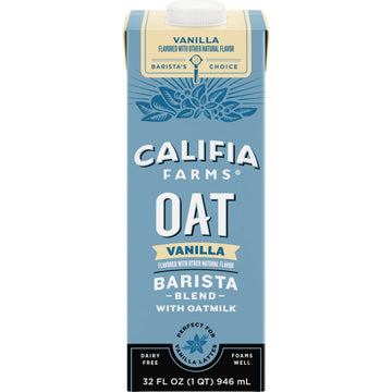 Califia Farms - Vanilla Oat Barista Blend Oat Milk, 32 Oz, Dairy Free, Vegan, Plant Based, Gluten Free, Non Gmo, Milk Frother, Coffee Creamer