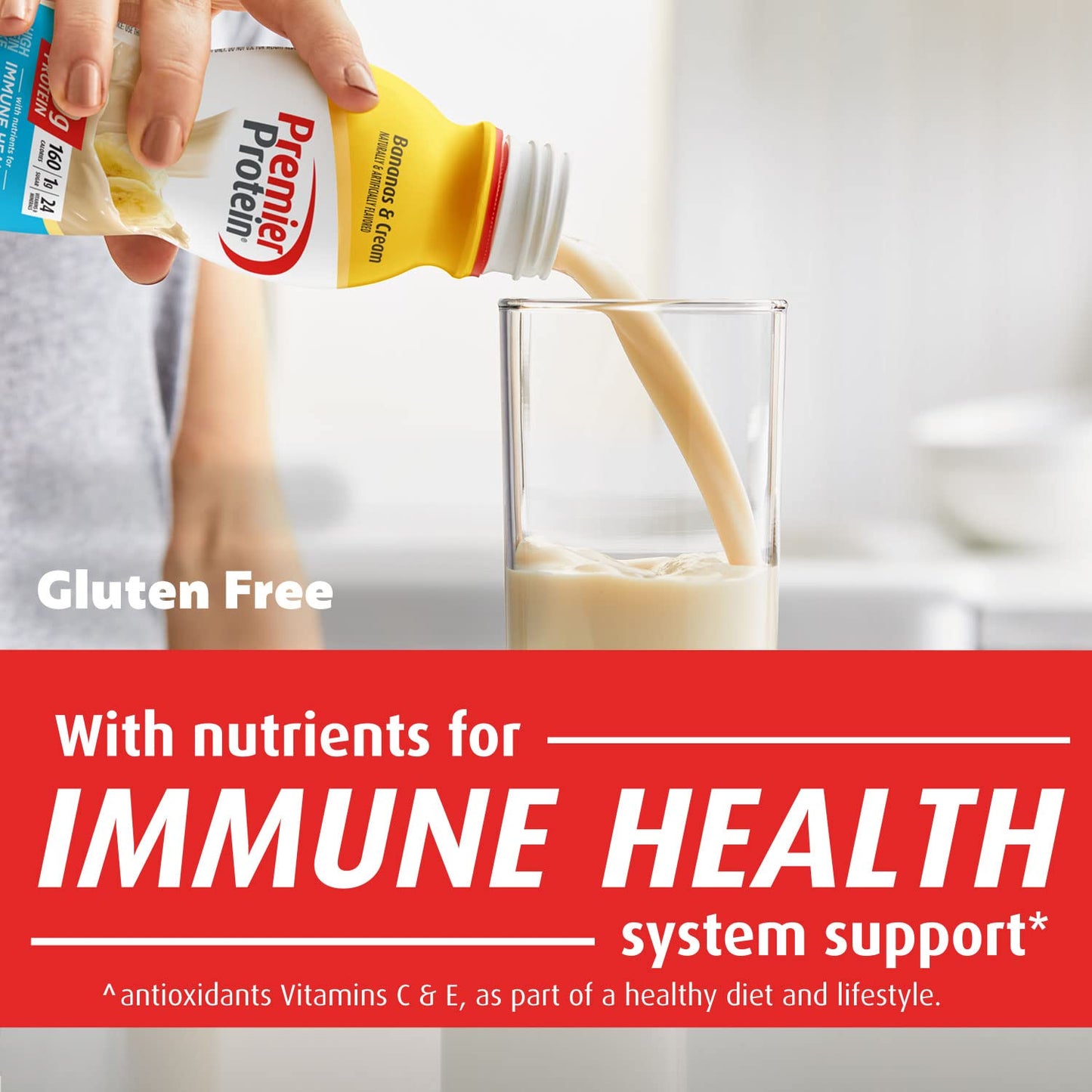 Premier Protein Shake, 30g Protein, 1g Sugar, 11.5 fl oz, Bananas & Cream, Nutrients for Immune Health