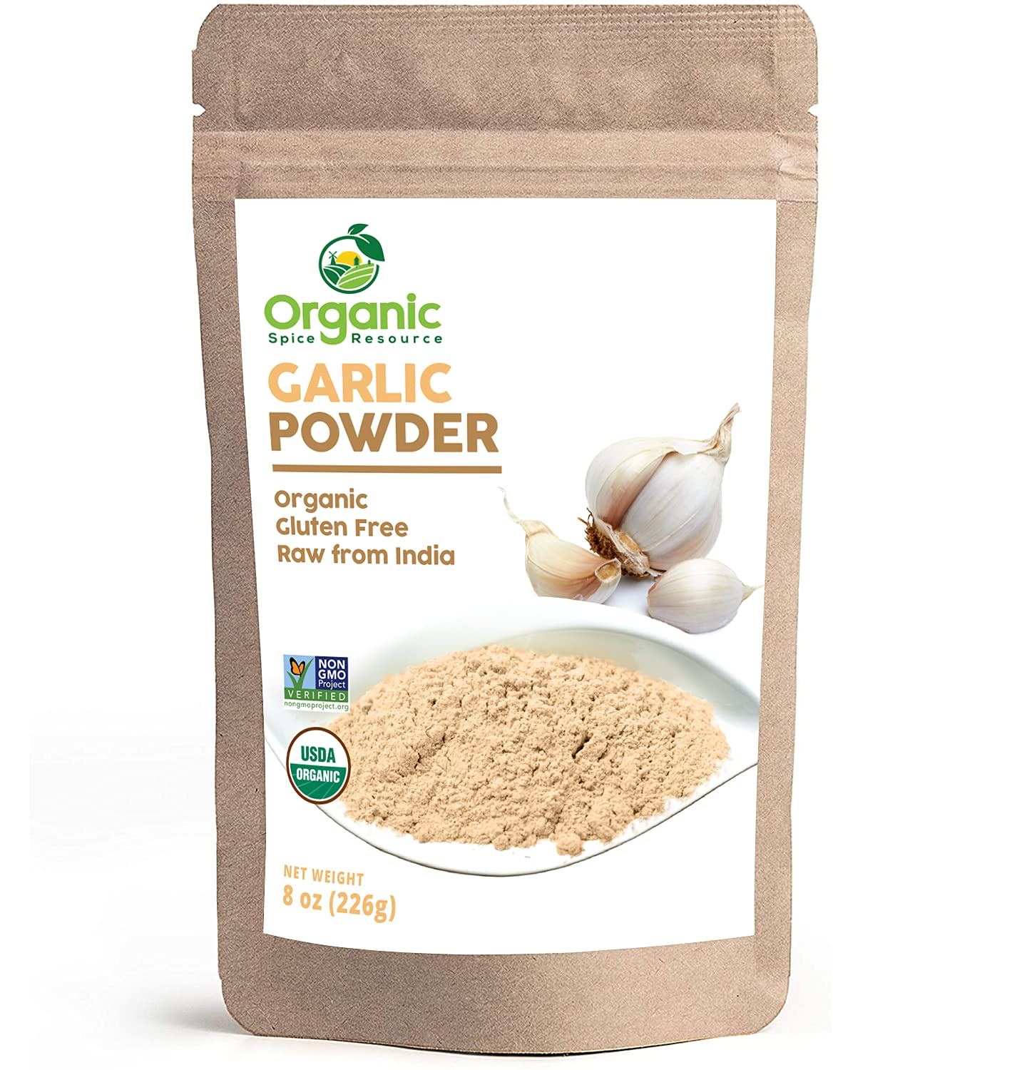 Organic Garlic Powder | 8 Oz (226G) | Usda Organics And Non-Gmo Verified Project Approved | Product Of India | 100% Raw And Natu