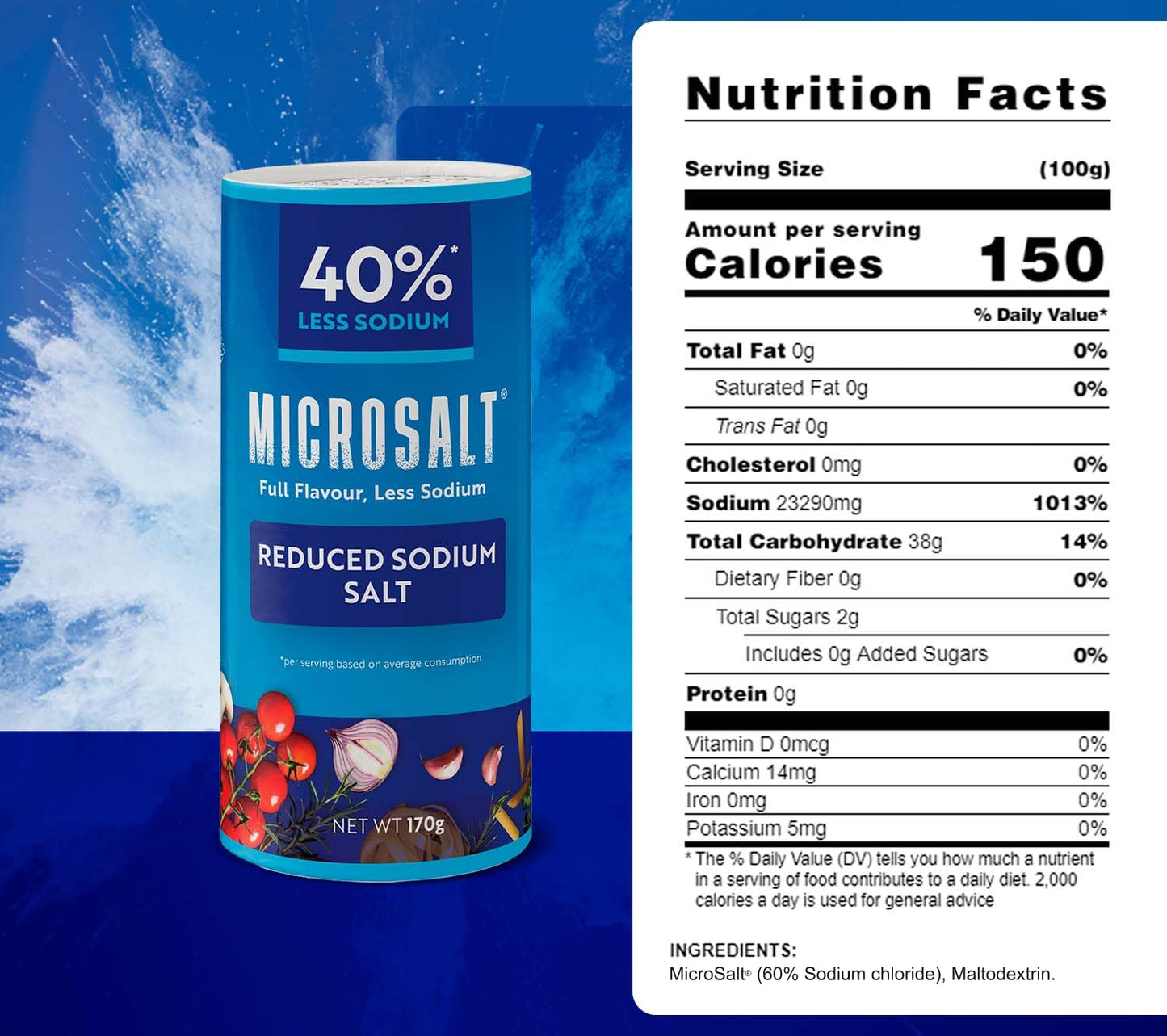 Microsalt 50% Less Sodium Salt, Regular Salt Substitute, Seasoning Salt For Snacks, Full Flavor, Less Sodium, 6 Oz