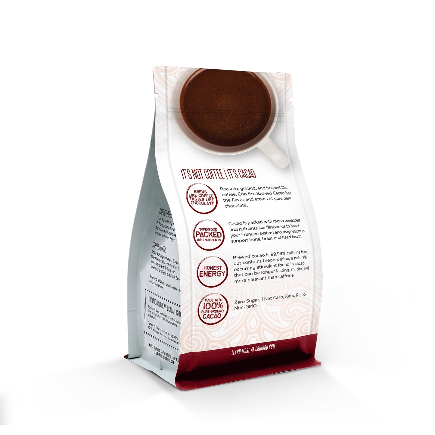 Crio Bru Brewed Cacao Uber Dark Spanish Roast Coffee Alternative 100 Percent Pure Cacao Beans 99 Caffeine Free 10 Ounce Non Organic