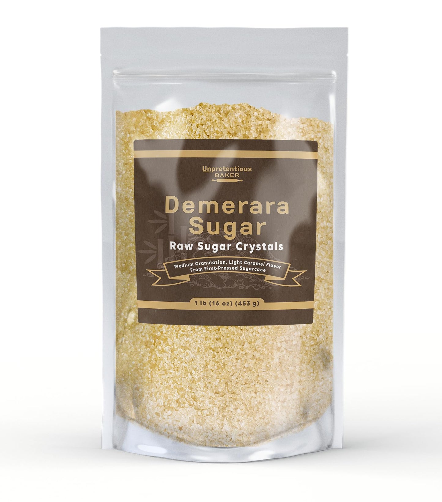 Unpretentious Demerara Sugar, Raw First-Pressed Sugarcane Crystals For Drinks & Baking (1 Pound)