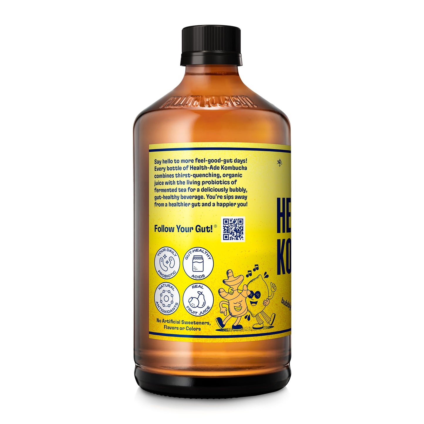 Health-Ade Kombucha Tea Organic Drink, Ginger-Lemon Flavor, 16 Fl Oz Bottles, Non-GMO, Vegan, Gluten Free, 12 Pack