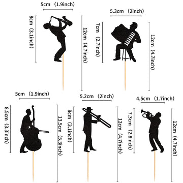 Ercadio 25 Pack Jazz Band Cupcake Toppers Black Glitter Band Cupcake Picks Vintage Jazz Music Theme Cupcake Picks Music Concert