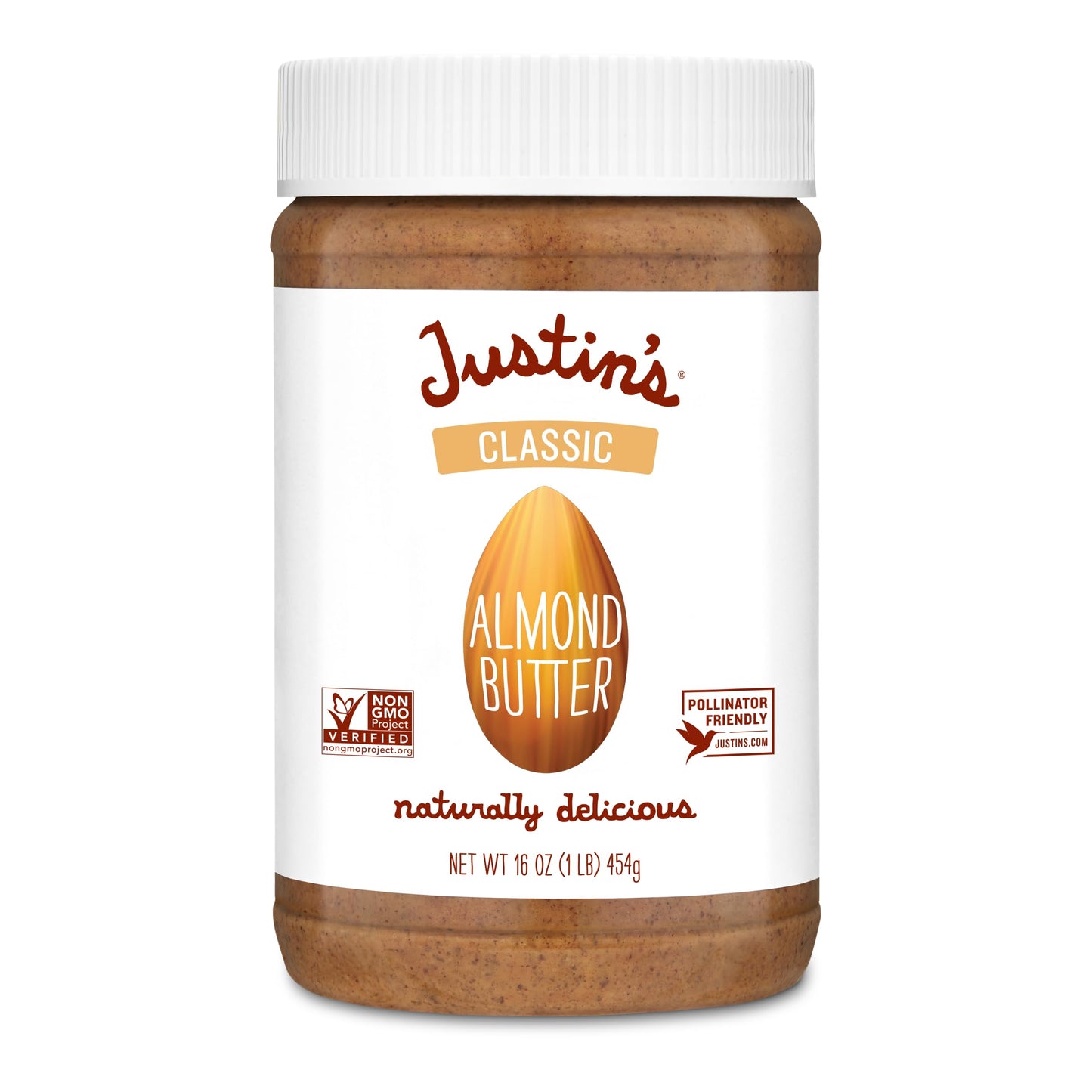 Justins Almond Butter, Gluten-free, Non-GMO, Keto-friendly, 16 Ounce Jar, Pack of 6