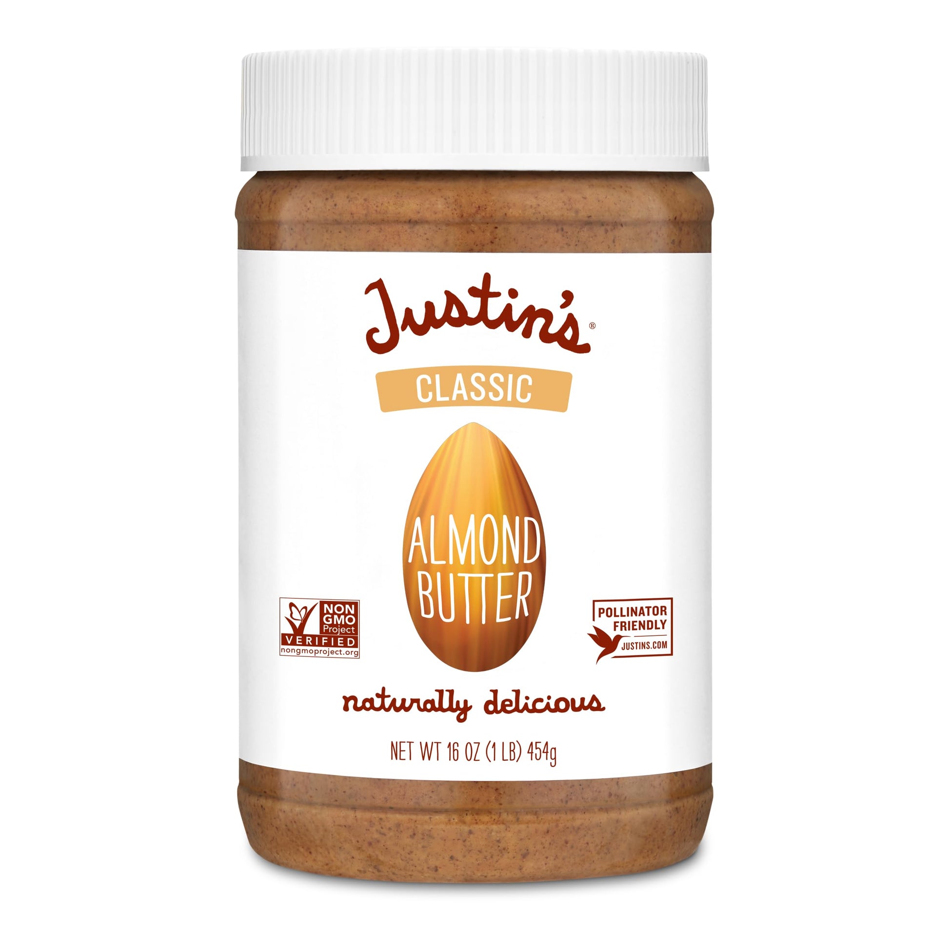 Justins Almond Butter, Gluten-free, Non-GMO, Keto-friendly, 16 Ounce Jar, Pack of 6