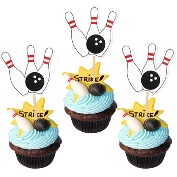 40 PCS Bowling Cupcake Toppers Double Sided Sports Theme Bowling Cupcake Picks Bowling Birthday Decorations for Bowling Theme Ba