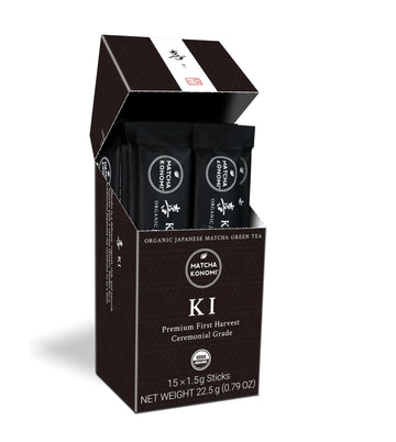 Ki Matcha (15 x 1.5g Sticks) - Organic Premium Ceremonial Japanese Matcha Green Tea Powder - First Harvest, Radiation Free, No A
