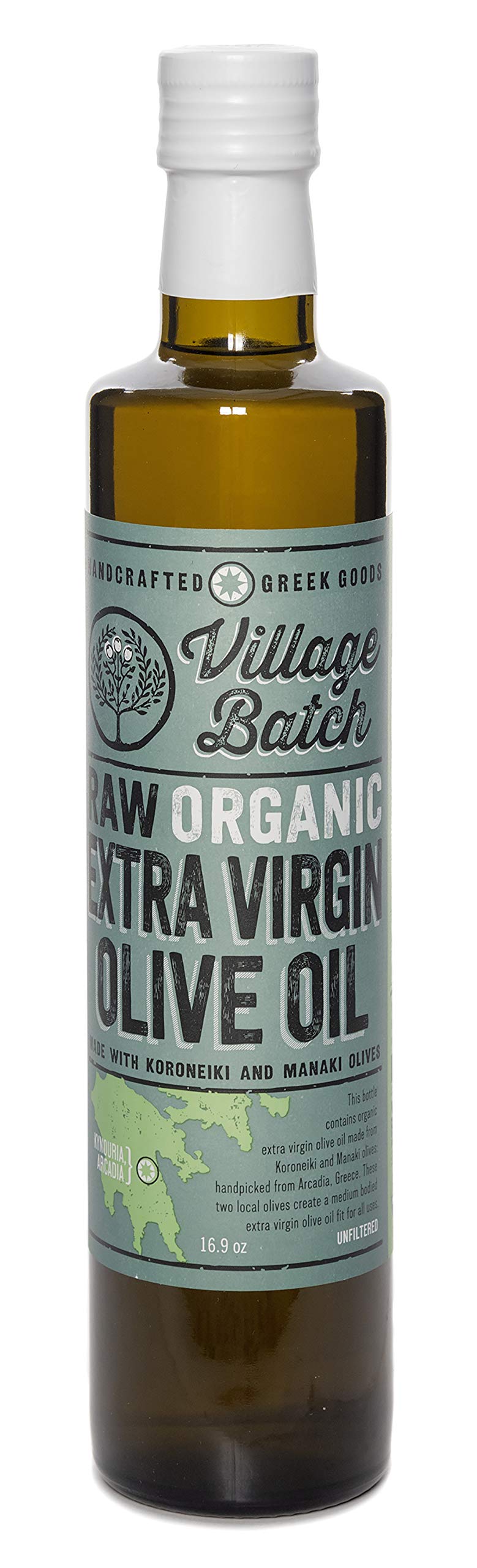 VILLAGE BATCH Koroneiki Olive Oil, Organic Extra Virgin, Cold Pressed, 16.9 Fl Oz, Green