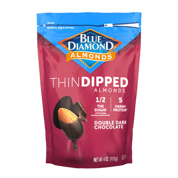Blue Diamond Almonds, Dark Chocolate Covered Thin Dipped Snack Nuts for Guilt-Free Snacking with Half the Sugar, Perfect for Gat