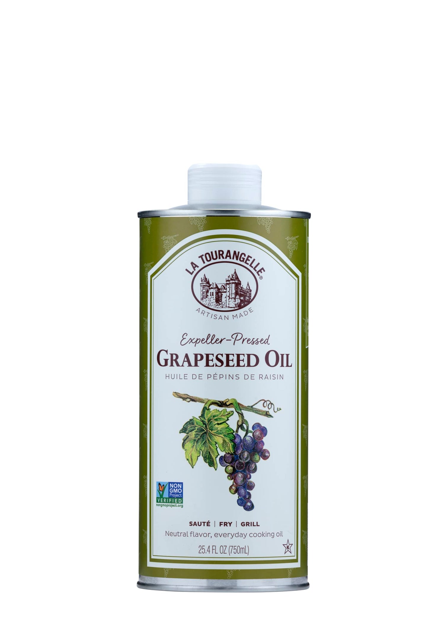 La Tourangelle, Expeller-Pressed Grapeseed Oil, High Heat Neutral Cooking Oil, Cast Iron Seasoning, Also Great For Skin, Hair, And Diy Beauty Recipes, 25.4 Fl Oz