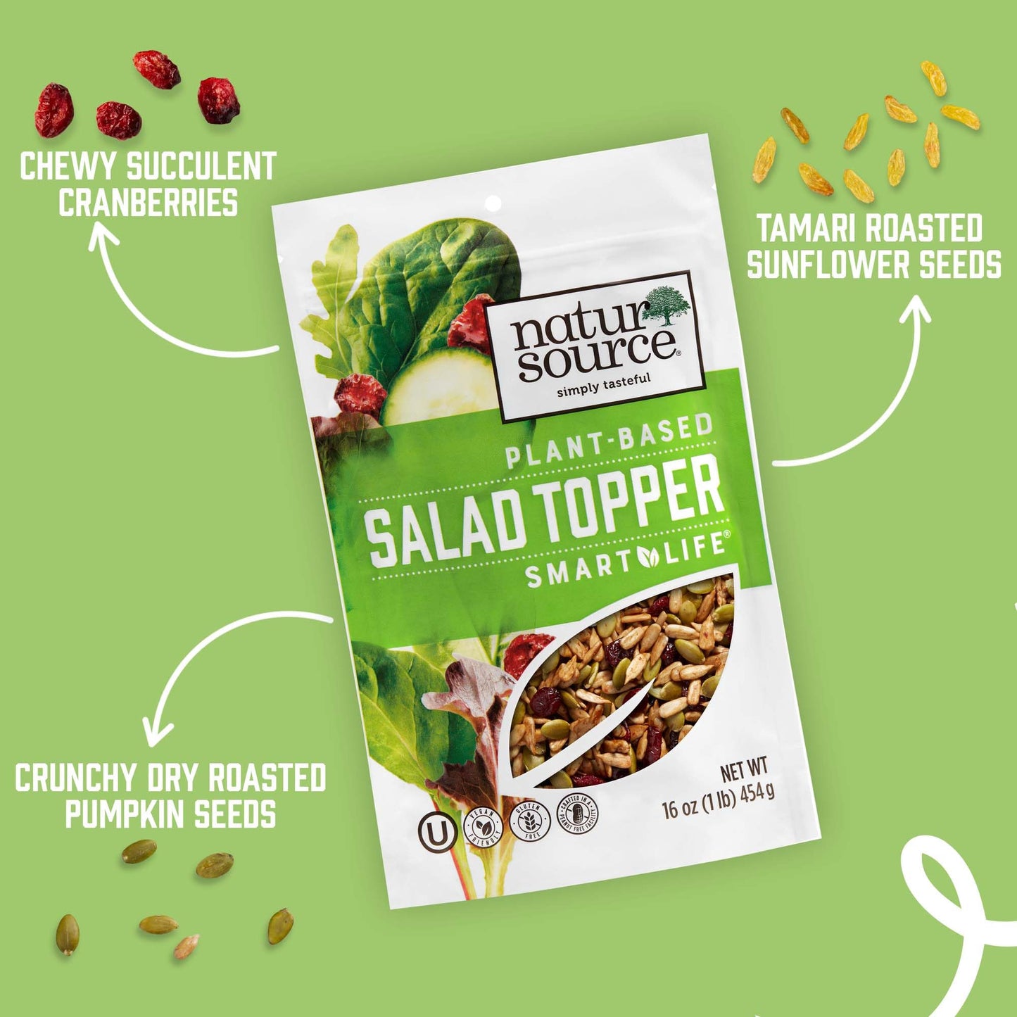 naturSource Smart Life Plant Based Salad Topper Vegan Friendly gluten Free 16 oz Re-Sealable Pack