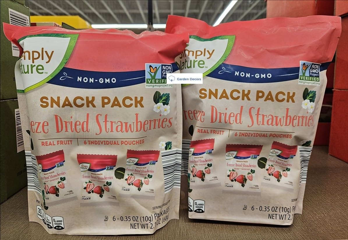 Generic Simply Nature NON-GMO Snack Pack Freeze Dried Strawberries 6 Packages 2.1oz 60g (Two Bags), Standard