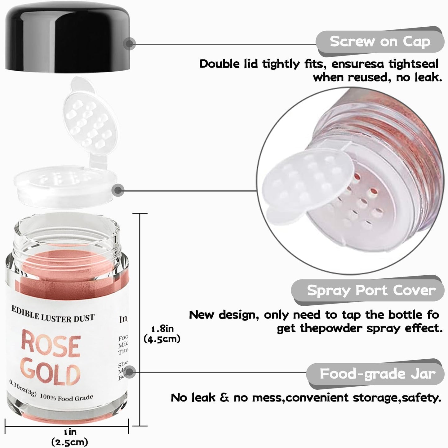 INOCERIS Luster Dust Set, Edible Glitter for Baking & Drinks, 3g, 4 Color Set