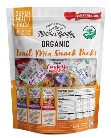 Nature'S Garden Organic Trail Mix Snack Packs - Trail Mix Variety, Energy Boosting, Heart Healthy, Omega-3 Rich, Cranberries, Pu