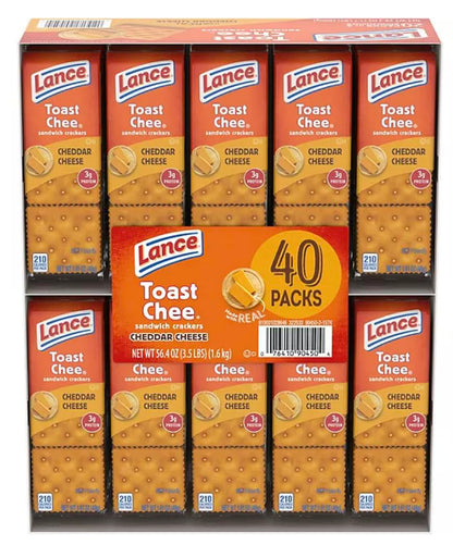 Lance Toast Chee Cheddar Cheese Sandwich Snack Crackers, 40 Count Bulk