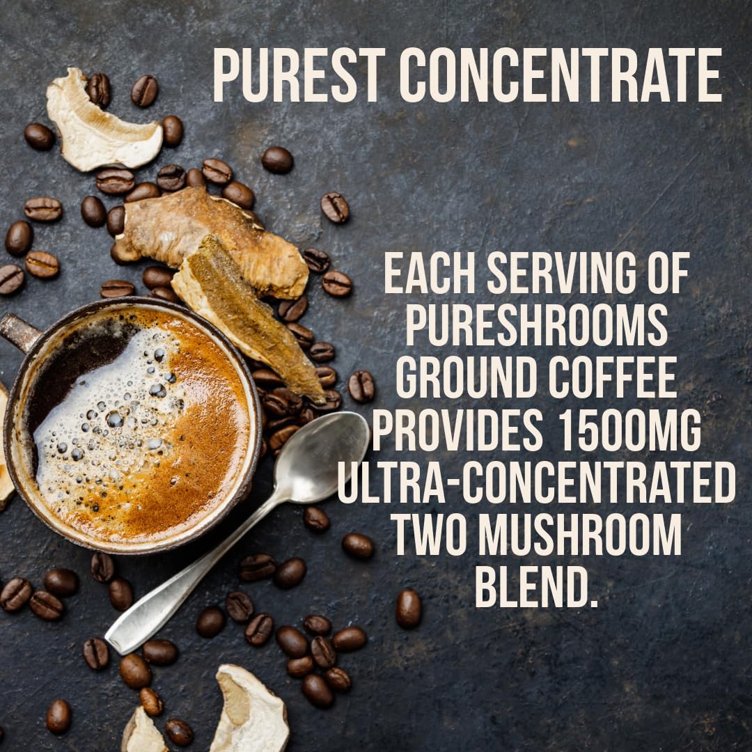 Mushroom Ground Coffee W/Ultra Concentrated 30:1 Organic Lion'S Mane & Chaga. Medium Roast - Focus Boosting Coffee (Focus & Crea