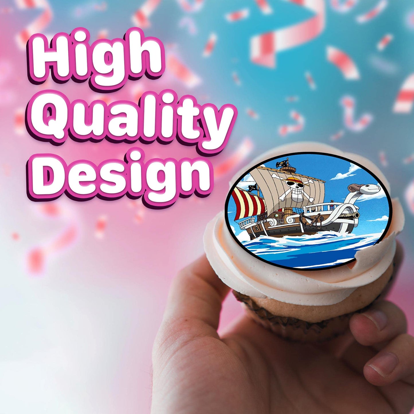 HAPPY CHOICES Edible Cupcake Toppers - Pirate Adventure Theme, Colored, Wafer Sheet, Set of 30
