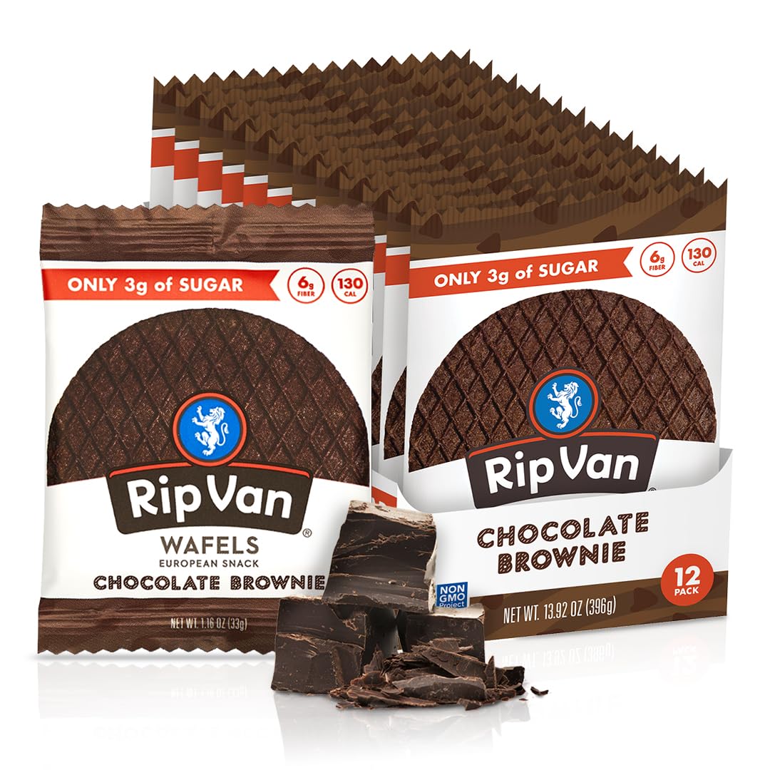 Rip Van Wafels Chocolate Brownie Stroopwafels - Healthy Snacks - Non GMO Snack - Keto Friendly - Office Snacks - Low Sugar (3g) 