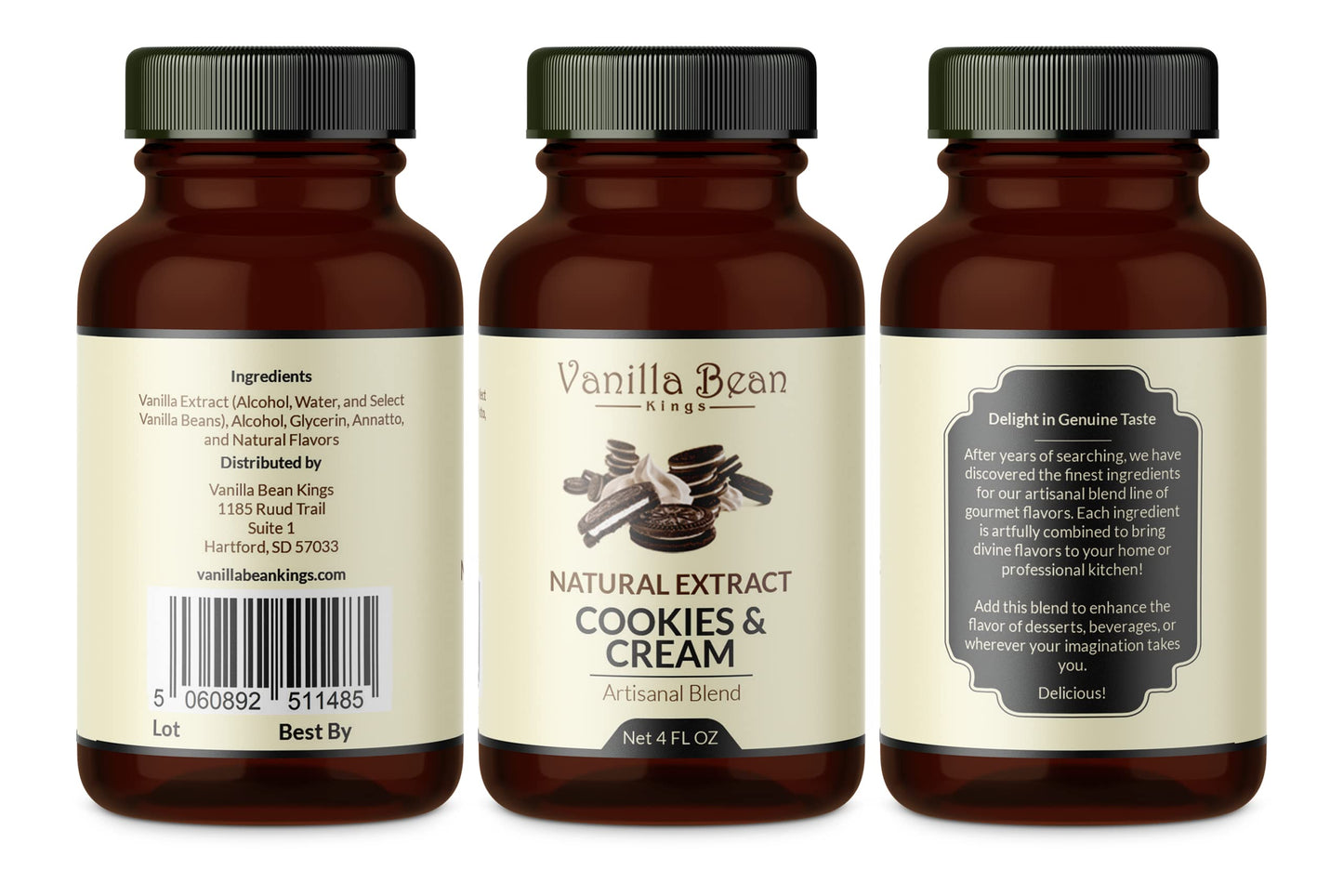 Pure Cookies & Cream Extract For Baking And Flavoring - 4 Oz - Premium Quality Natural Flavors For Baked Goods, Desserts, & Cook