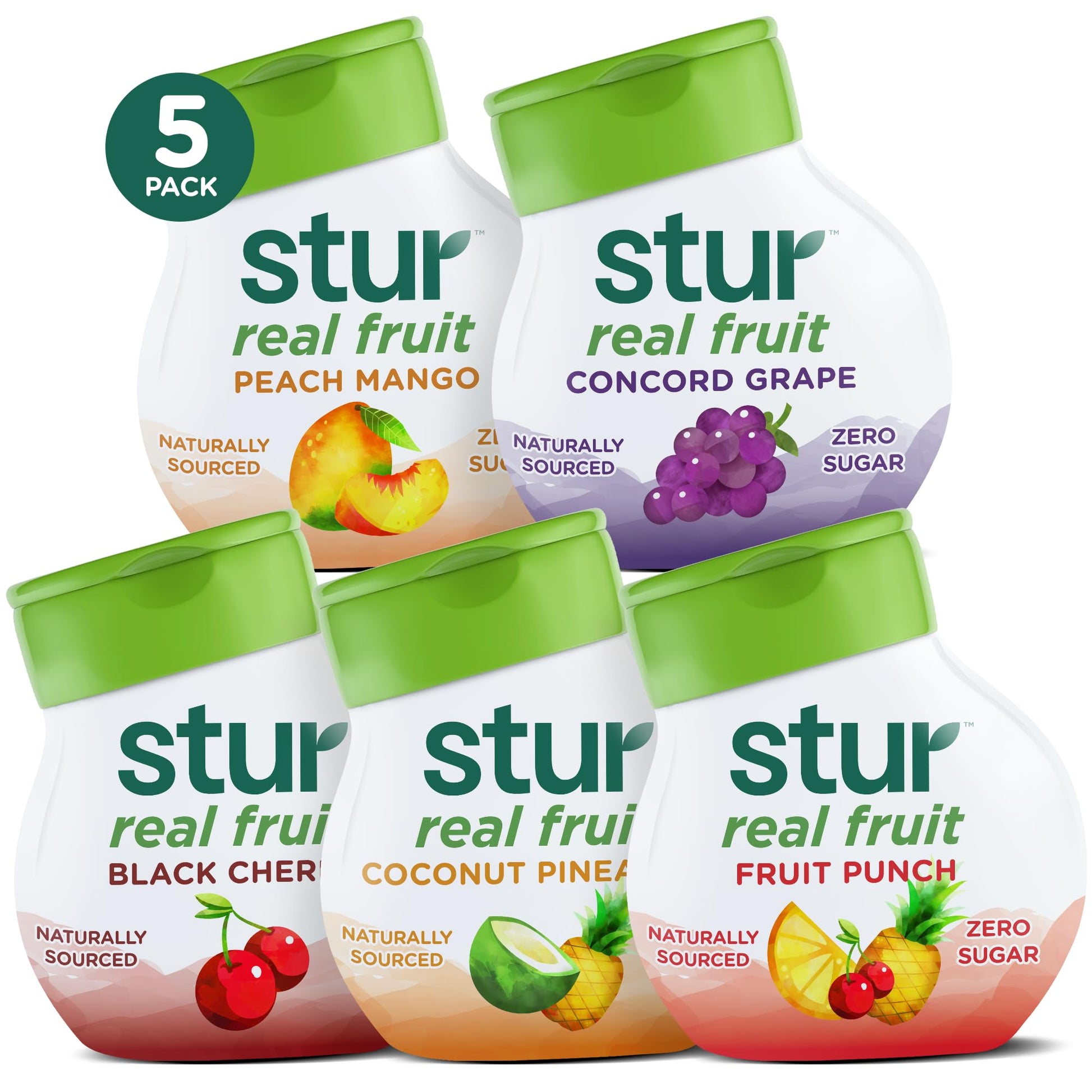Stur Liquid Water Enhancer | Summer Variety Pack | Naturally Sweetened | Sugar Free | Zero Calories | Keto | Vegan | 5 Bottles, 