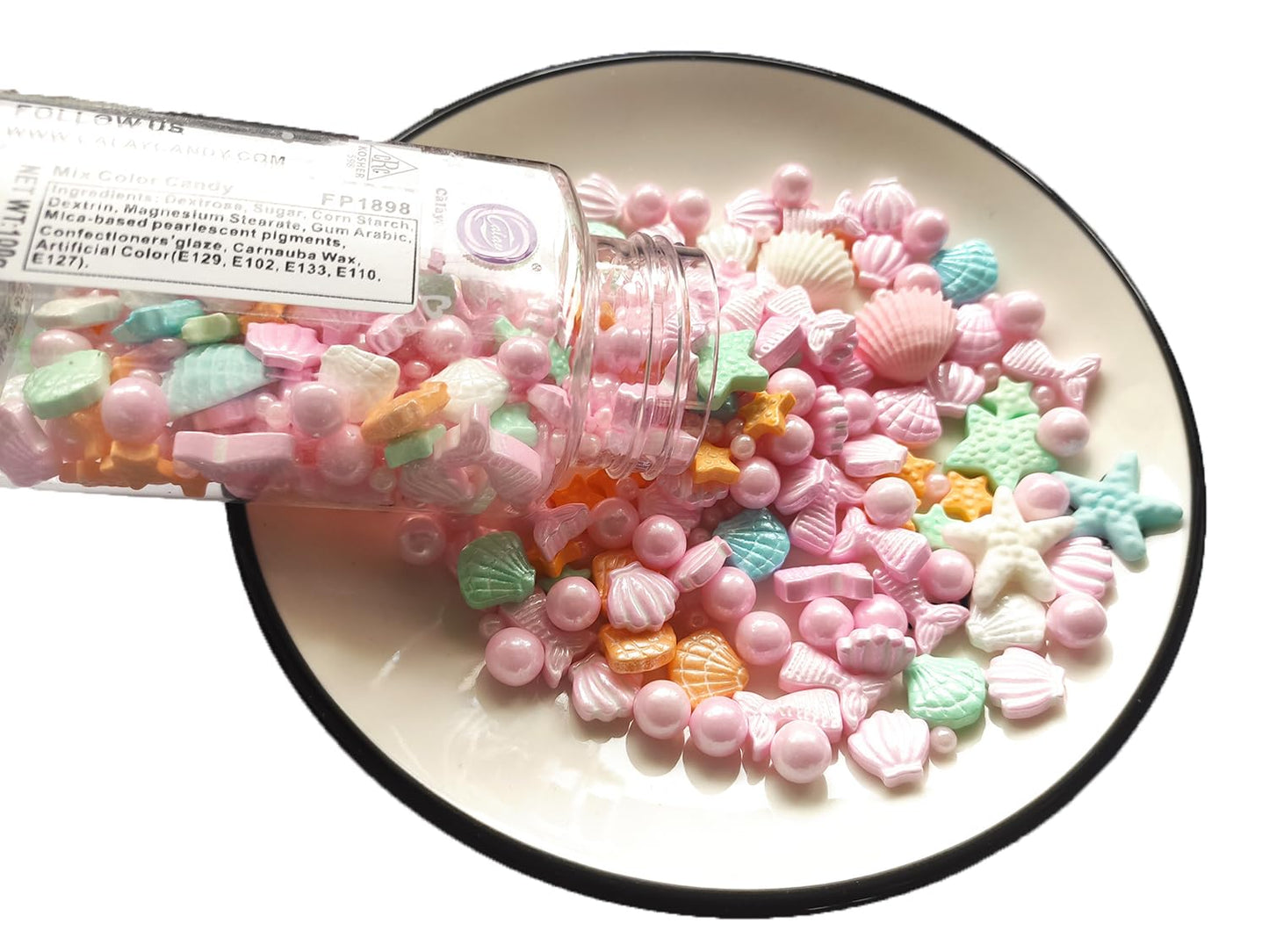 Clonynix Edible Pink Ocean Mermaid Candy Sprinkles, 3.5 oz, Cake Cupcake Toppers, Starfish Shell Decorations